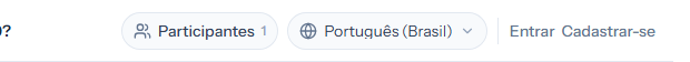 O topo de um chamado aberto sem entrar na conta: o botão Participantes mostra a quantidade, ao lado do menu de idiomas e dos links Entrar e Cadastrar-se